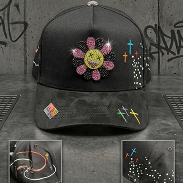 Smiley Flower Rhinestone Snapback